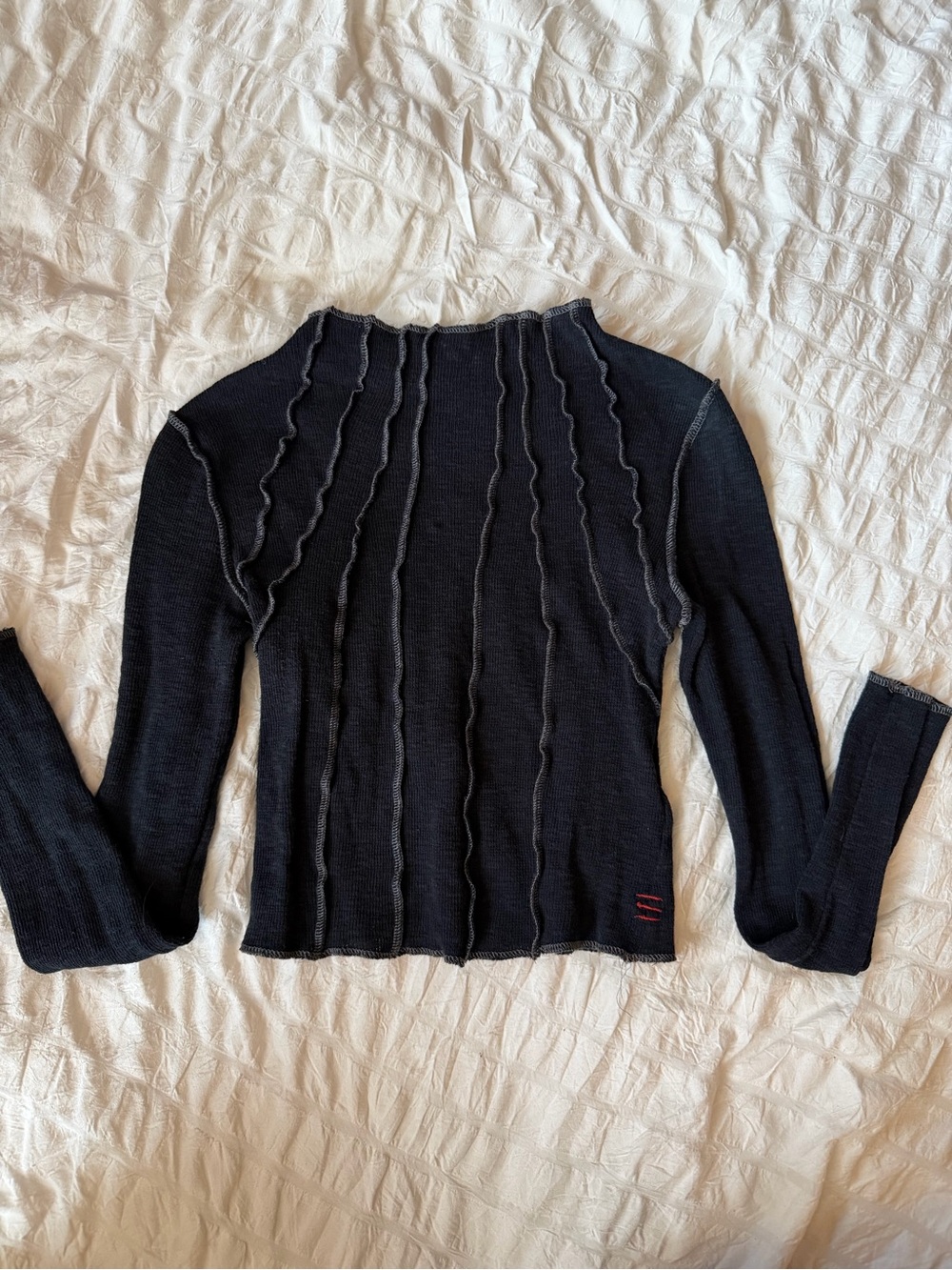 BDG Black Long Sleeve Ruffle-Trim Knit Top